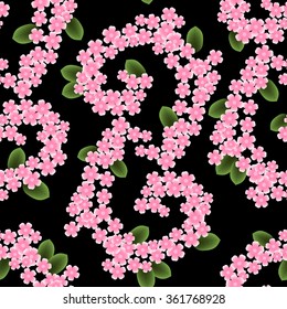 Seamless floral pattern with pink cherry flowers