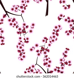 Seamless floral pattern with pink cherry sakura flowers