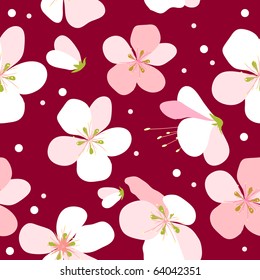 Seamless floral pattern with pink cherry flowers