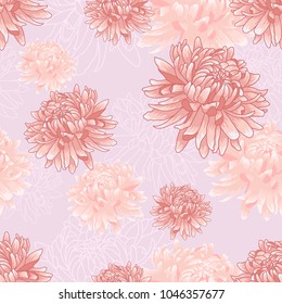 Seamless  floral pattern with pink chrysanthemums 