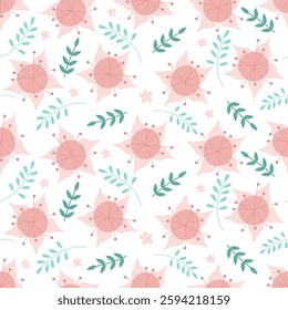 Seamless floral pattern in pink color. Vector illustration of endlessly repeating ornament.