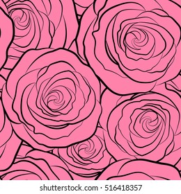 Seamless floral pattern in pink colors. Monochrome roses with a band of flowers. Watercolor painting seamless pattern.