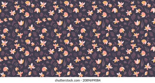 Nahtlose Blumenmuster in Rosa, Creme, Gold und Violett.