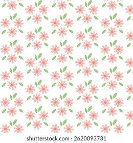 A seamless floral pattern  of pink daisies with green leaves