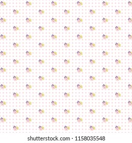 Seamless Floral Pattern with pink dotted background. Pastel flower texture. Vector illustration