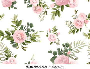 Seamless floral pattern with pink flowers on light background. Template design for textiles, interior, clothes, wallpaper. Vector illustration art
