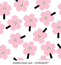 Seamless floral pattern with pink flowers on a white background.Pattern for textiles, clothing, wrapping paper and more