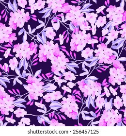 Seamless floral pattern with pink flowers on dark fonts