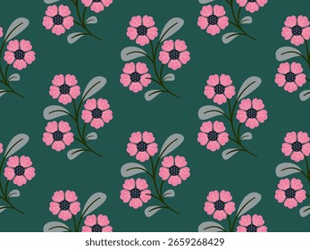 Patrón floral inconsútil con las flores y las hojas rosadas para la primavera y el diseño textil de Antiguas Flores dibujadas a mano exóticas, patrones inconsútiles con floral para la tela, textiles, ropa, papel de embalaje