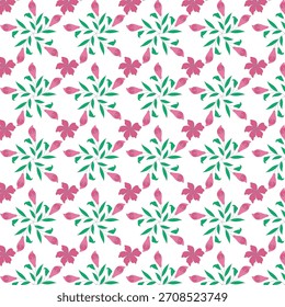 Patrón floral sin fisuras con flores rosadas y elemento de diseño de hojas verdes