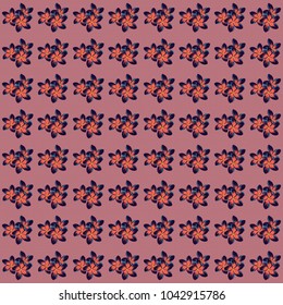 Seamless floral pattern in pink, gray and orange colors with motley plumeria flowers. Vector illustration.