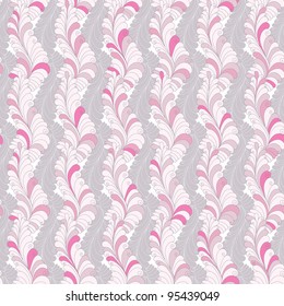 Seamless floral pattern with pink and gray vertical stripes (vector)