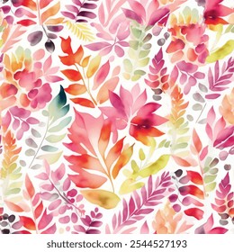 Seamless floral pattern with pink, green and yellow hand drawn art abstract flower and leaf background elements. Summer flowers pattern design vector prepared for textile printing