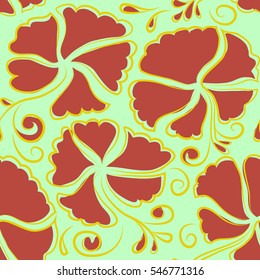Seamless floral pattern with pink, green and yellow hibiscus flowers, watercolor. Vector illustration. Vector flower illustration. Seamless pattern with floral motif.