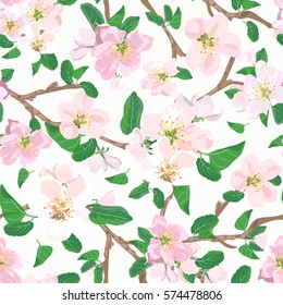 Seamless floral pattern with pink hand drawn flowers. Spring and summer flowers. Sakura blossoms. Vector illustration.