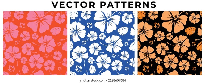 Seamless floral pattern pink Hibiscus flowers on isolated dark pink pastel background.Vector illustration watercolor hand drawning.For fabric print design texture