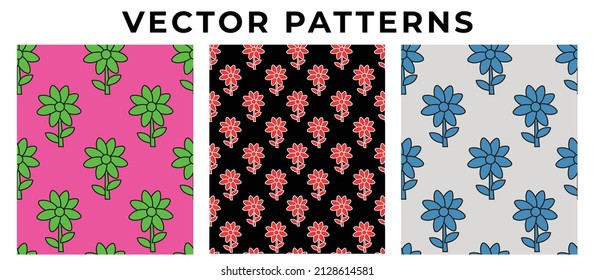 Seamless floral pattern pink Hibiscus flowers on isolated dark pink pastel background.Vector illustration watercolor hand drawning.For fabric print design texture