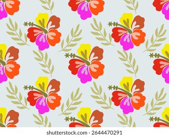 Padrão floral sem costura com flores e folhas de hibisco rosa para o verão e design de primavera