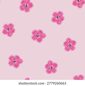 Seamless floral pattern of pink Hibiscus flower watercolor pattern on pink background illustrations vector 