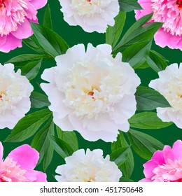 seamless floral pattern with pink peonies.