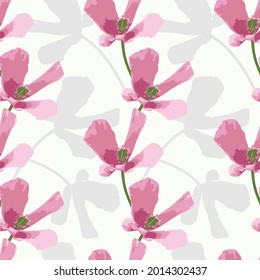 seamless floral pattern, pink poppies on a light background