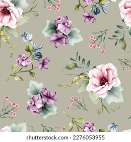 seamless floral pattern with pink and purple flowers