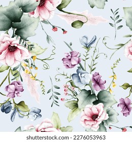 seamless floral pattern with pink and purple flowers