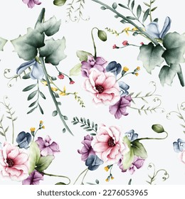 seamless floral pattern with pink and purple flowers
