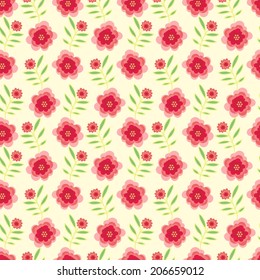 Seamless floral pattern with pink - red cherry flowers