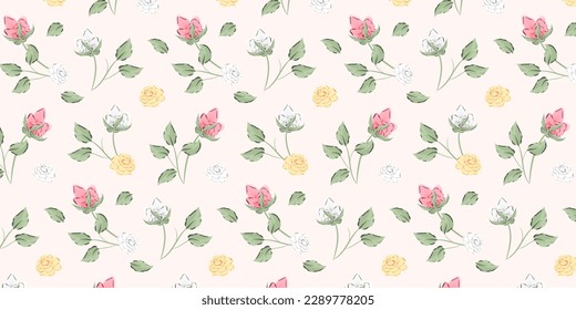 Seamless of floral pattern. Pink rose and leaf repeated pattern. Fill pattern on swatches
