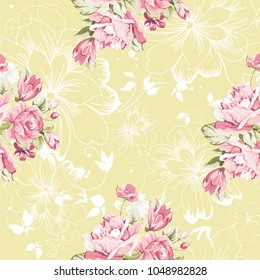 Seamless floral pattern with pink roses Vector Illustration