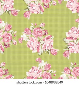 Seamless floral pattern with pink roses Vector Illustration