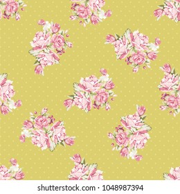 Patrón floral sin fisuras con rosas rosadas Vector Ilustración
