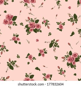 Seamless floral pattern with of pink roses. Vector illustration.