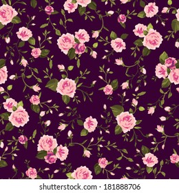 Seamless floral pattern with of pink roses. Vector illustration.