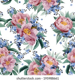 Blue Pink Cream Vector Flowers Bunches Stock Vector (royalty Free 