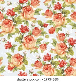 Seamless floral pattern with of pink roses with ornament. Elegance vector illustration