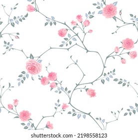 Seamless floral pattern with pink roses. Vector background. Ornamental endless texture for fills, fabric, gift wrap, digital paper, wallpaper, etc.