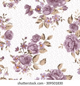 Seamless floral pattern with of pink roses on light background, watercolor. Vector illustration.