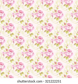 Seamless floral pattern with pink roses