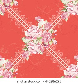 Seamless floral pattern with pink roses