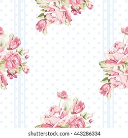 Seamless floral pattern with pink roses