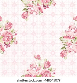 Seamless floral pattern with pink roses