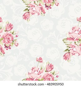 Seamless floral pattern with pink roses Vector Illustration EPS8
