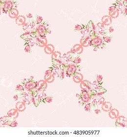 Nahtlose Blumenmuster mit rosafarbenen Rosen Vektor-Illustration EPS8
