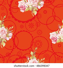 Seamless floral pattern with pink roses Vector Illustration EPS8
