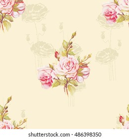 Seamless floral pattern with pink roses Vector Illustration EPS8
