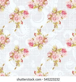 Seamless floral pattern with pink roses Vector Illustration EPS8
