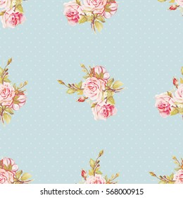 Patrón floral sin fisuras con rosas rosadas Vector Ilustración EPS8