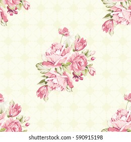 Seamless floral pattern with pink roses Vector Illustration EPS8